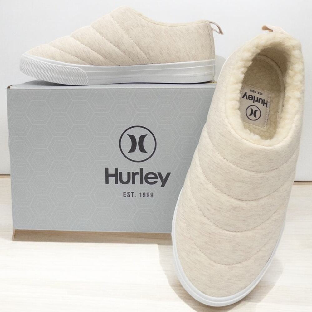 Hurley Arlo Puff Women's Clog Slip On Loafers Faux Fur Lined Cream Size 8 10